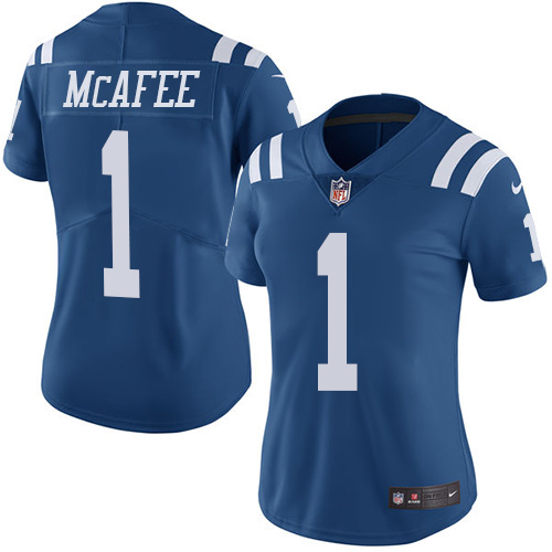 Indianapolis Colts 1 Limited Pat McAfee Royal Blue Nike NFL Women Rush Vapor Untouchable Jersey